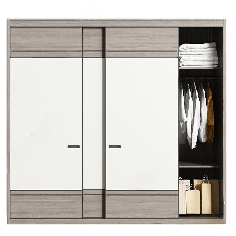 Wardrobe with sliding doors in white and wood colour (1)