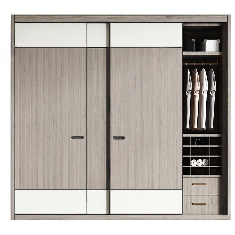 Wardrobe with sliding doors in white and wood colour (4)